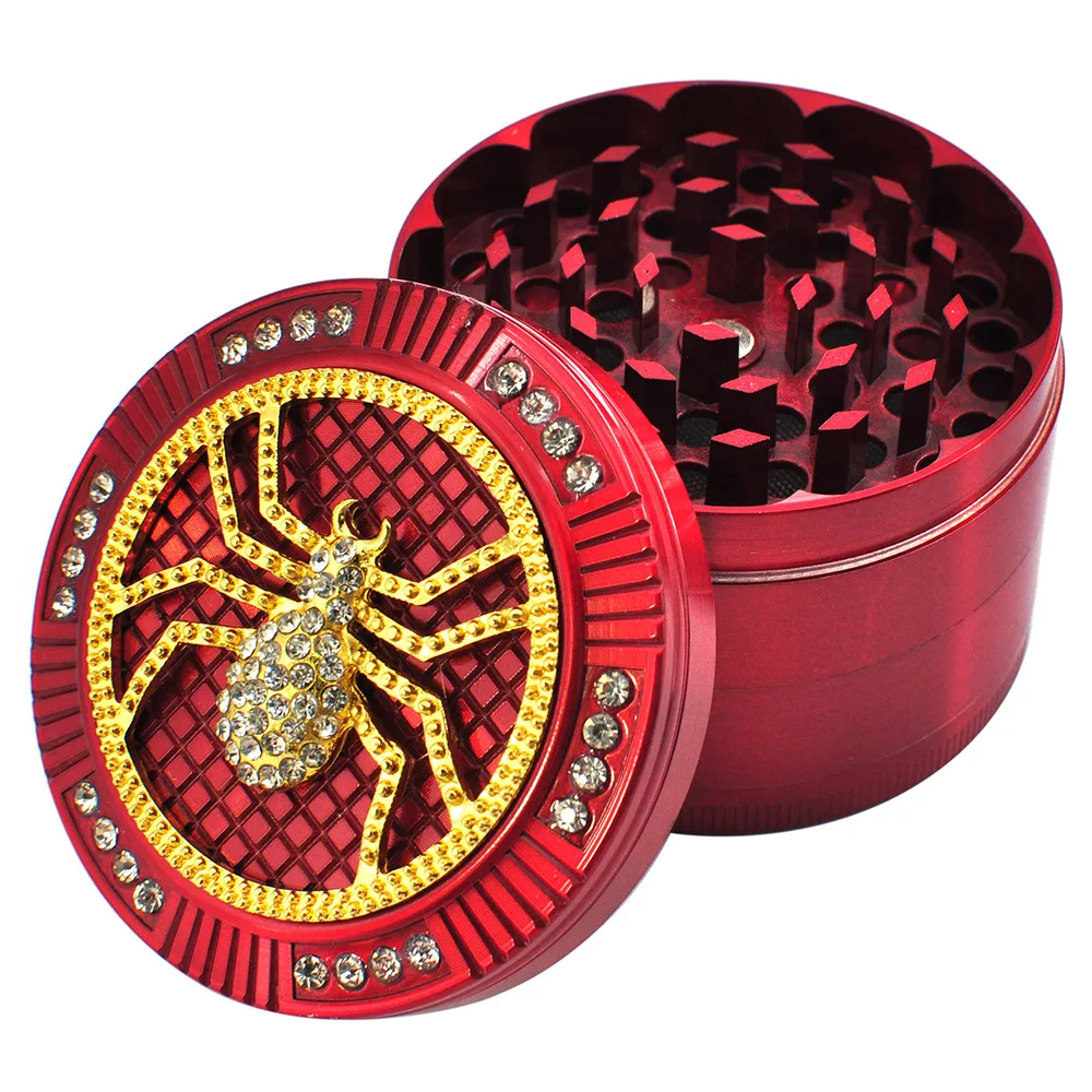 hot selling 52mm/2.05inch zinc alloy rainbow colorful diamond bling spider skull spice crusher herb grinder