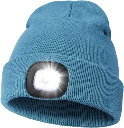 4 LED Headlamp Hat Gifts for Men Women Warm Winter Knitted LED Beanie USB Rechargeable Lighted Hat