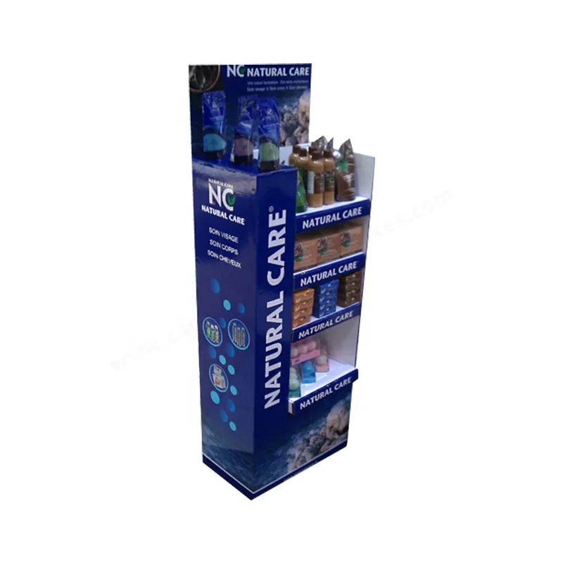 Customized 4 Shelves Corrugated Carton Stand Foldable Color Printing Cardboard Floor Display Stand