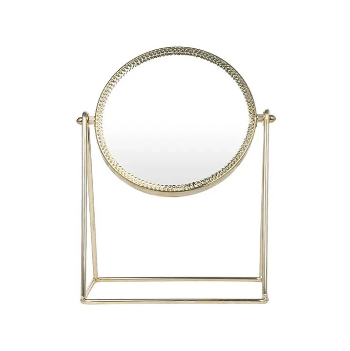 wholesale custom portable small golden pocket table mirror single sided circle smart hd cosmetic mirror with stand
