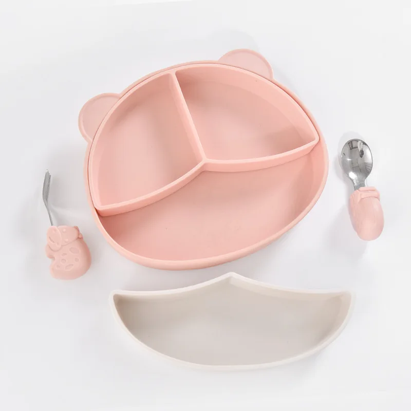 Baby Divider Plate Detachable Baby Food Bowl Cartoon Bear Silicone Tableware Set silicone plate baby