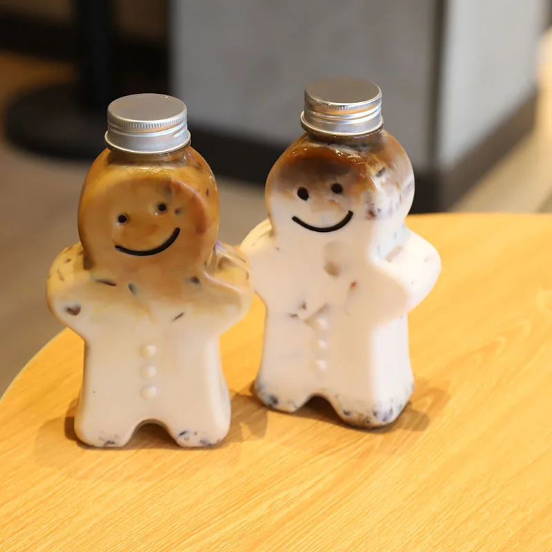 MAYSURE Cute Gingerbread Man Portable Shaker Drink Bottle Kitchen Milk Tea Water Bottle Home Couple Christmas empty Bottle Gifts