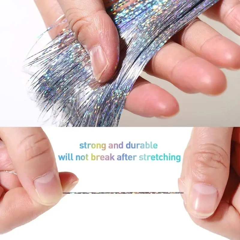 Wholesale Rainbow Hair Tinsel 47 Inches200Strands Girls Headwear Sparkle Hair PET Laser Gold Color Hair Extensions