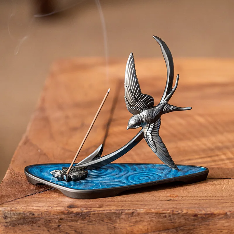 Retro enamel color room incense stick temple agarwood tray creative incense holder zinc alloy aromatherapy tower line incense in
