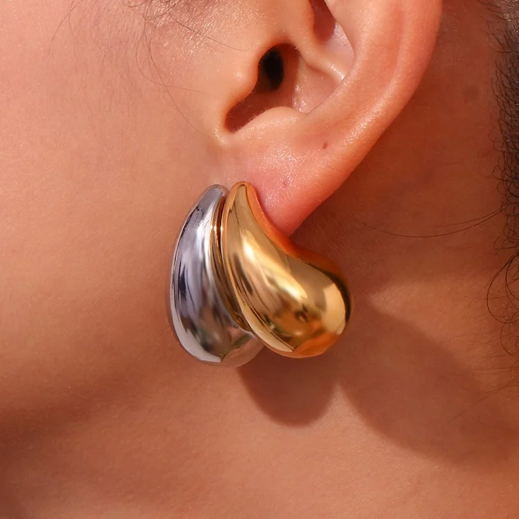 18K Gold Plated Stainless Steel Women Fashion Waterdrop Waterproof Jewelry Hollow Big Large Chunky Tear Water Drop Earrings 2023