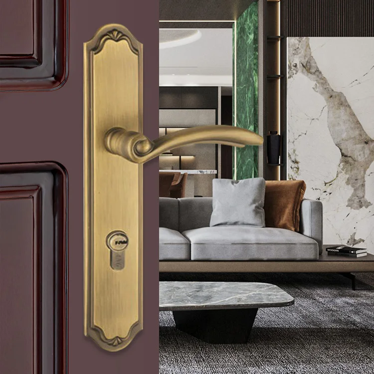 Китай, Лучшая цена, американская вилла безопасности, двойной Тяговый тонкий античный дизайн, медная дверная ручка, замок