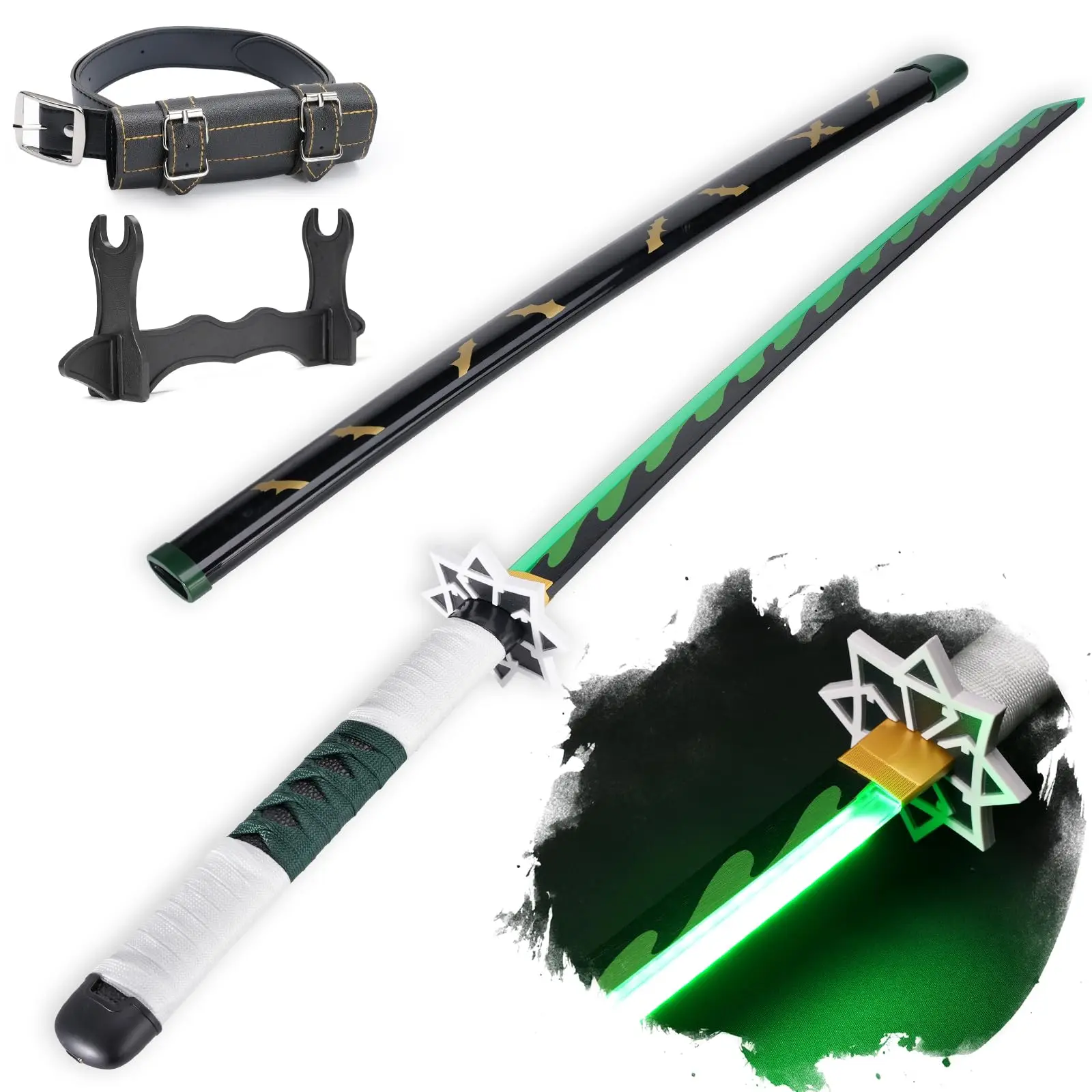 Light Up Rechargeable Demon Slayer LED Luminous Sword 104cm Wooden Sword Costume Play Samurai Anime Sword Products
