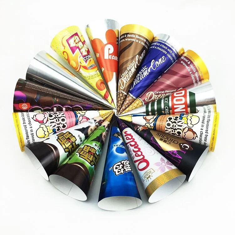 Custom Logo Disposable Ice Cream Food Container Aluminium Foil Cone Sleeves Paper Cups Rolling
