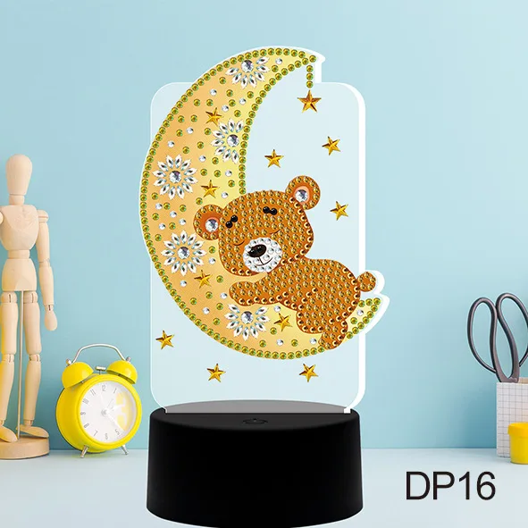 Creative DIY kit Diamond Painting Table Lamp  Children DIY fun Gift Cute owl bear heart diamond drill kit LED lamp