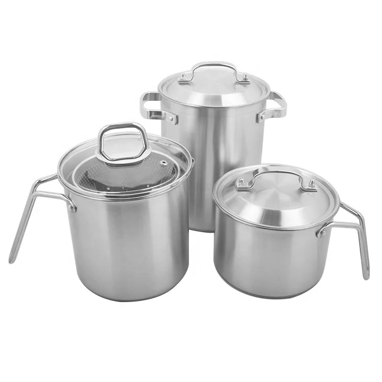 3pcs Cooking Pot Cookware Set Asparagus Pot With Mesh Basket For Hotel Restaurant Supplies