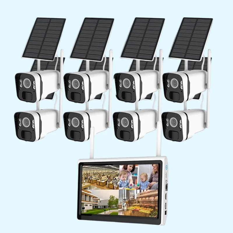 IP66 Waterproof 8 Channel Motion Detection 4MP Smart Nvr Monitor Screen Wireless Solar Security Camera