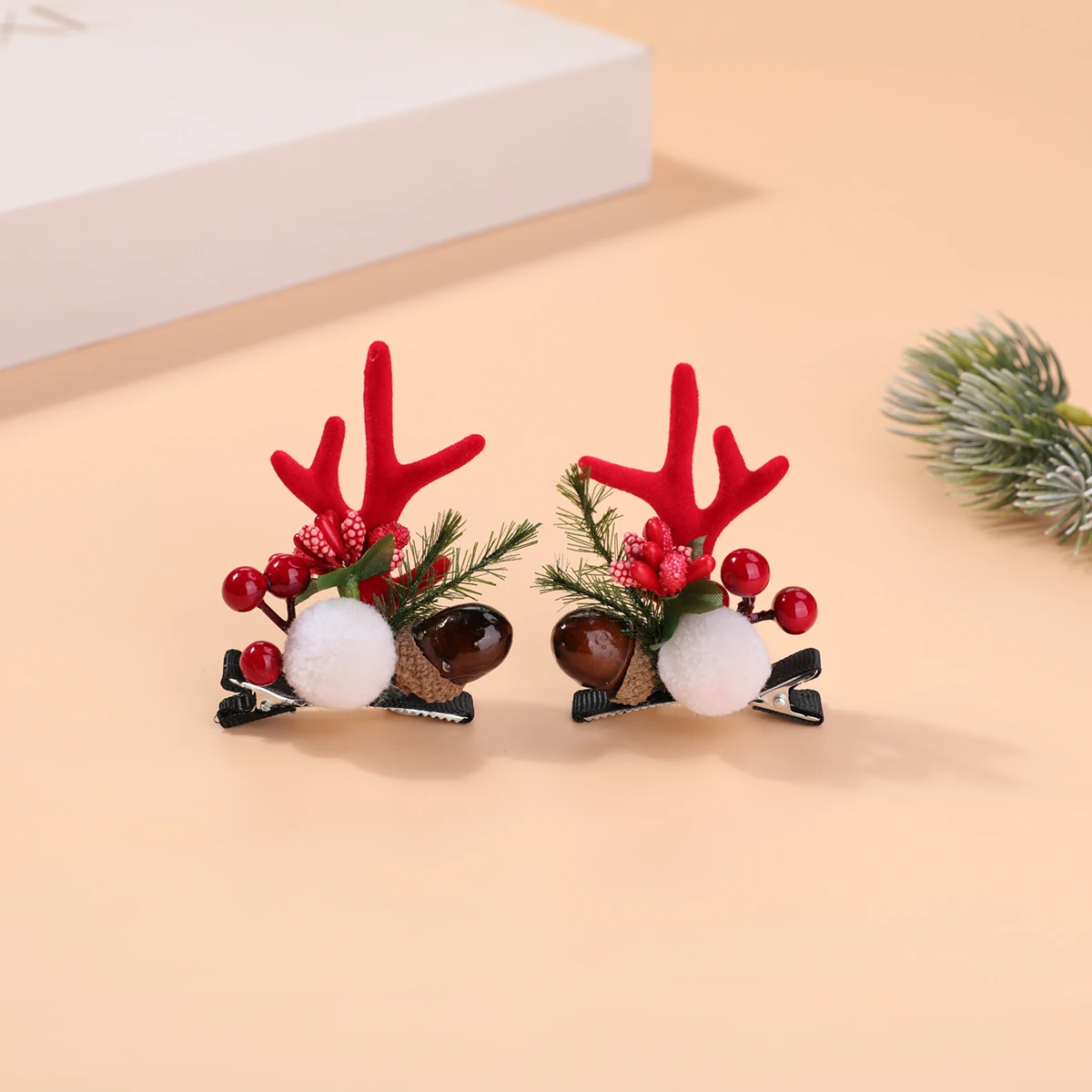 New Arrival Elegant Trending Hair Accessories 2022 Christmas Antler Hair Band Clip Plain r Clips 2 Pcs