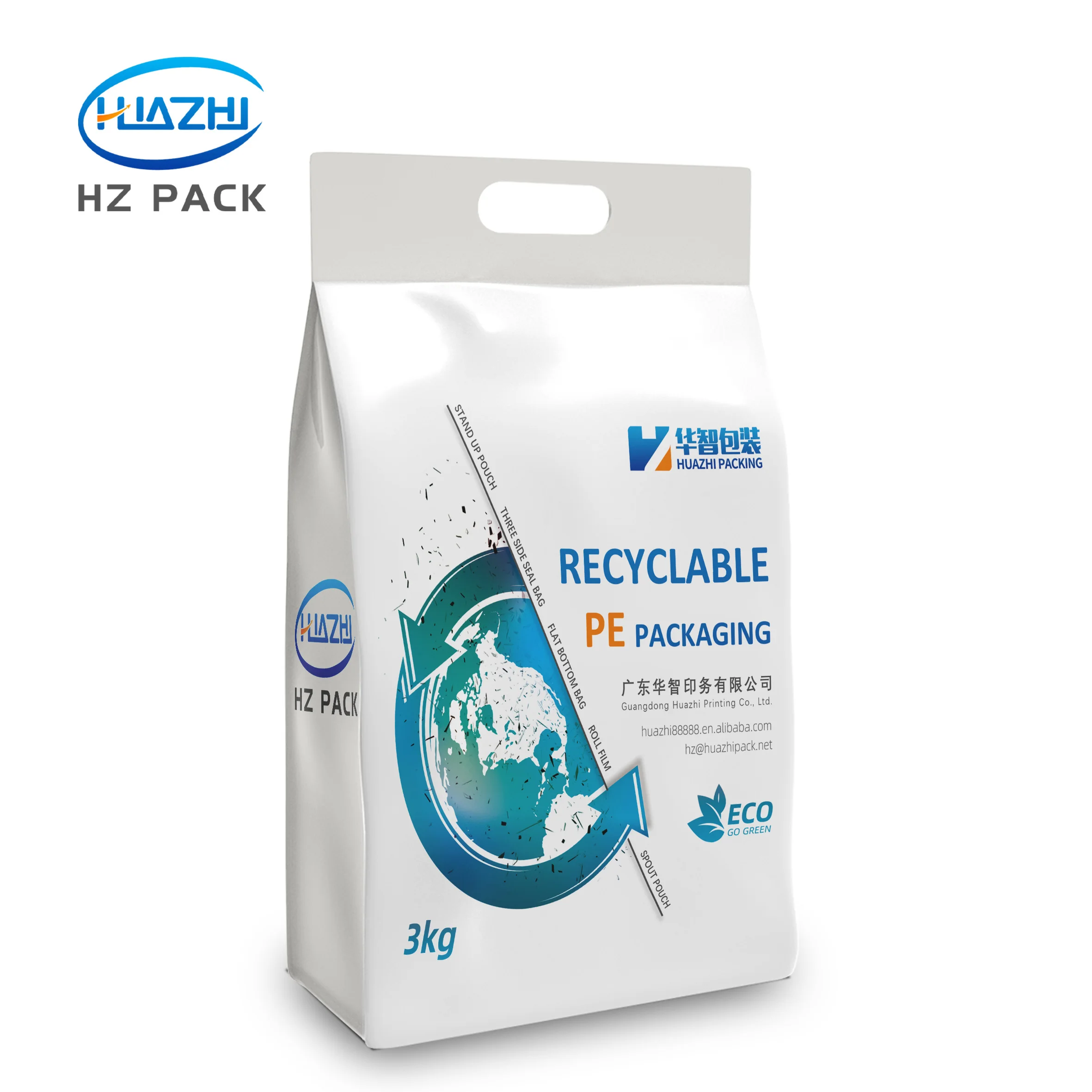 Recyclable Material protein powder bag Doypack bags ziplock bag Food Packaging Pouch Flat bottom Pouch with handle hole