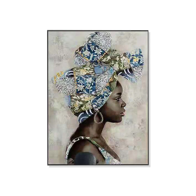 Elegant and Atmospheric African Beauty Portrait Wall Painting Home Mural Canvas Art Decoration