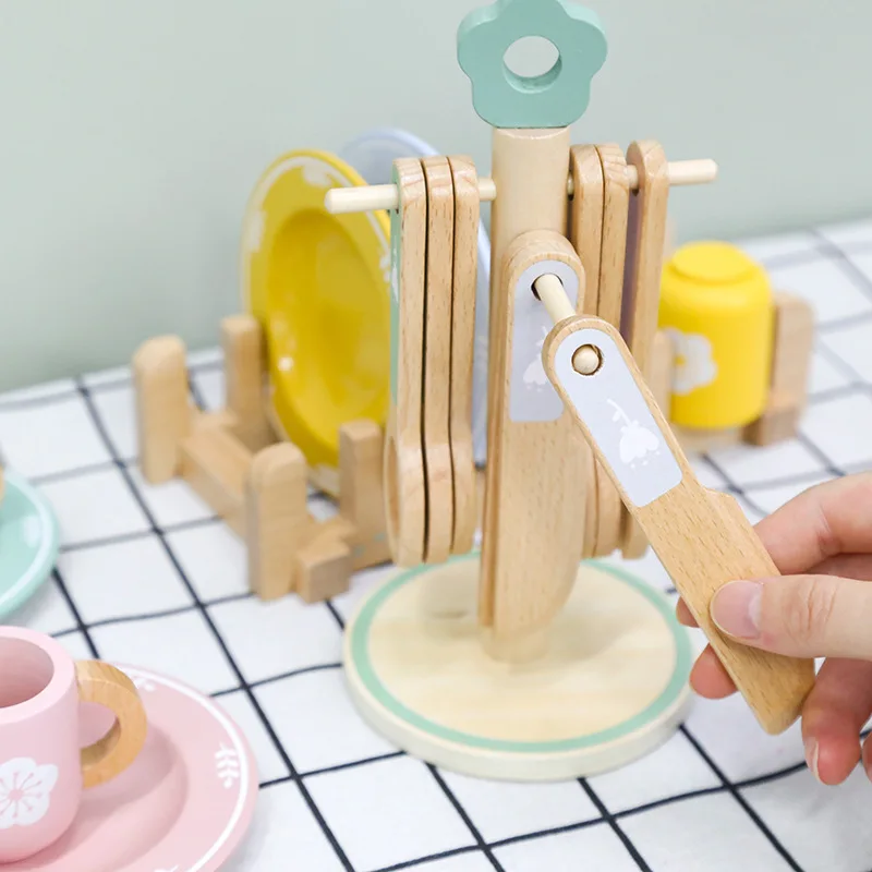 Early Education Toy Tableware Set Pretend Play Dining Table Etiquette Learning Parent-Child Interaction Wooden Toys For Children