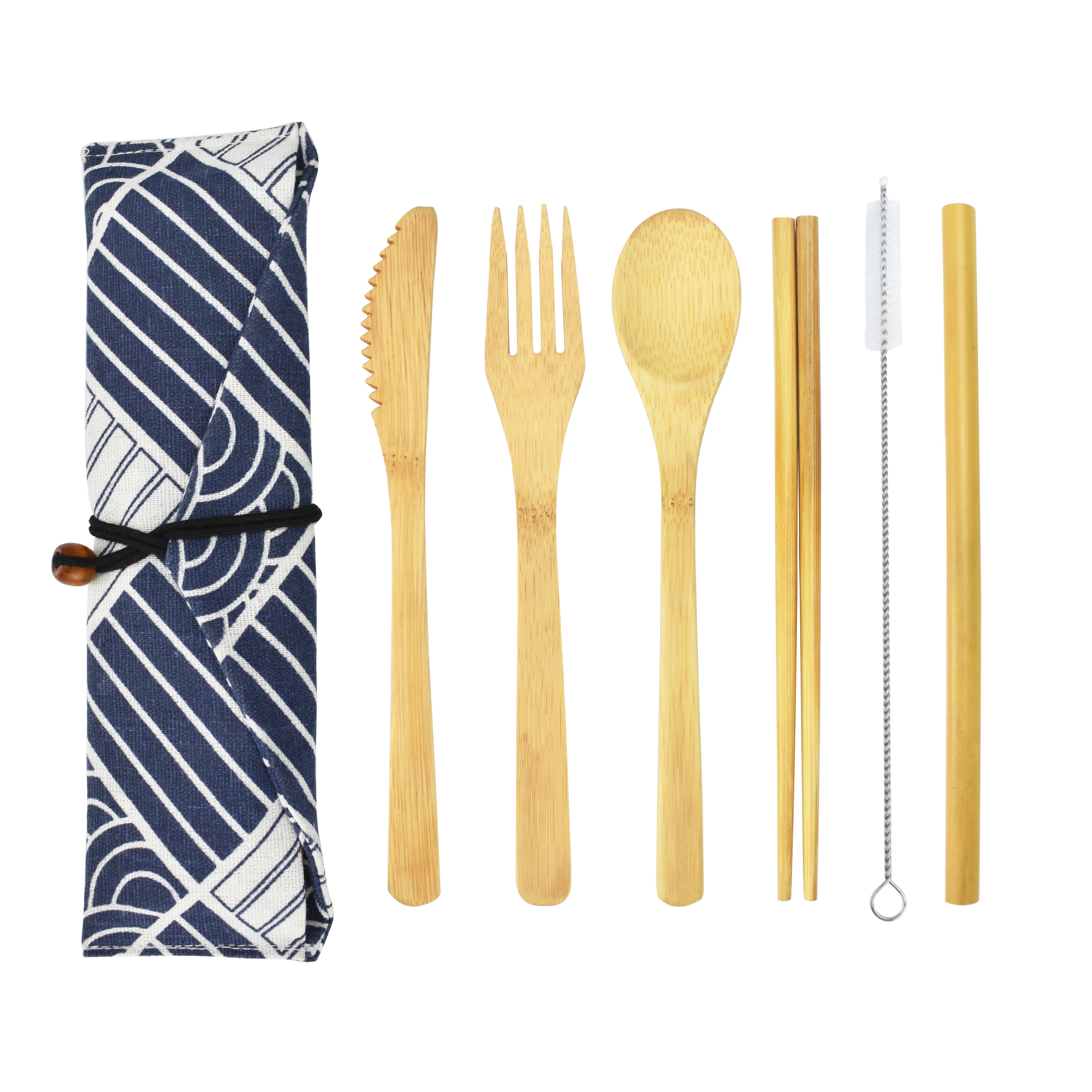 
Reusable Camping Travel Flatware 100% Natural Bamboo Material Knife Fork And Spoon Bamboo Fiber Cutlery Set 