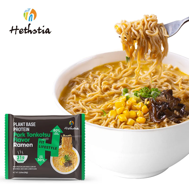 Instant Noodles Healthy Vegan Roasted Pork Tonkotsu Flavor High Protein Ramen with Sauce Pack