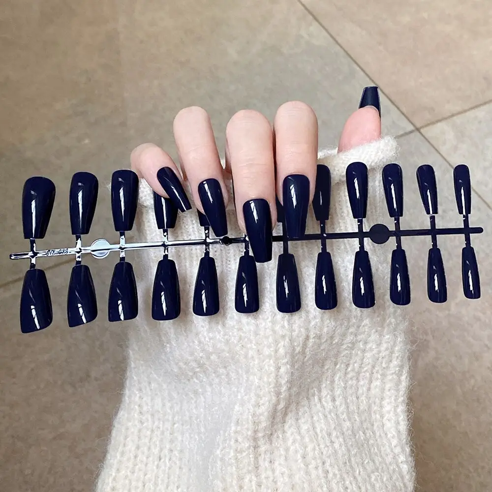 new arrival uv bright oil seal coat varnished nails Glossy Pattern  Nails Coffin Extra Long Press on Ballerina Acrylic nail