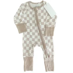 Babies and Toddlers Convertible Romper Checker Bamboo Zipper Footie Pajama