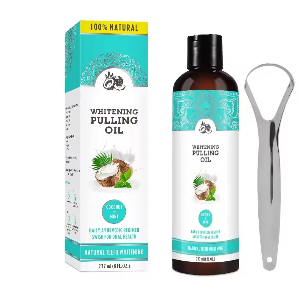 2024 Coconut Absolute Oil Mouthwash with Tongue Scraper Alcohol-Free Oil Pulling Mouthwash Travel-Friendly Oral Care