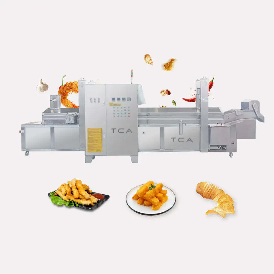 full automatic making fried snacks food nuts continue potato chips crisps continuous frying machine