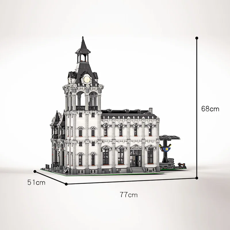 MOC Retro 80s Miniature Street View Scene Train Station Building Blocks Modular Construction Block Model 37719 Children Gift Toy