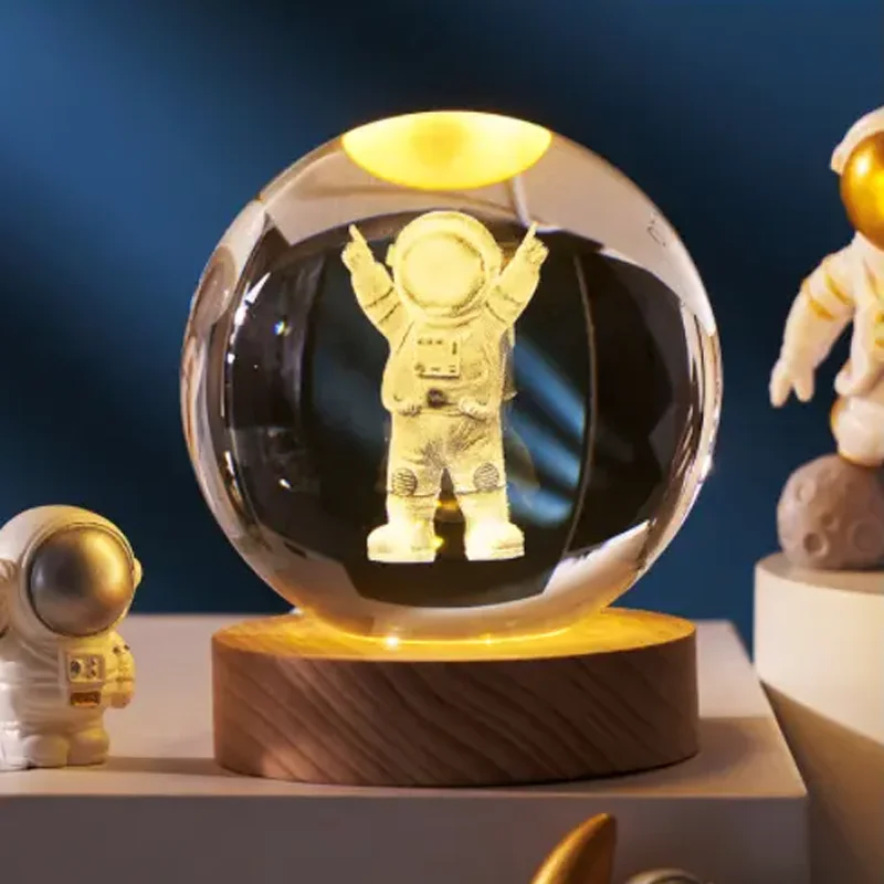 Galaxy Warm Light Illusion Lamp Base Nightlight Night Light Lamp Wood Gifts 3d Crystal Ball 3d for Birthday LED 30 60 80 DC 6V