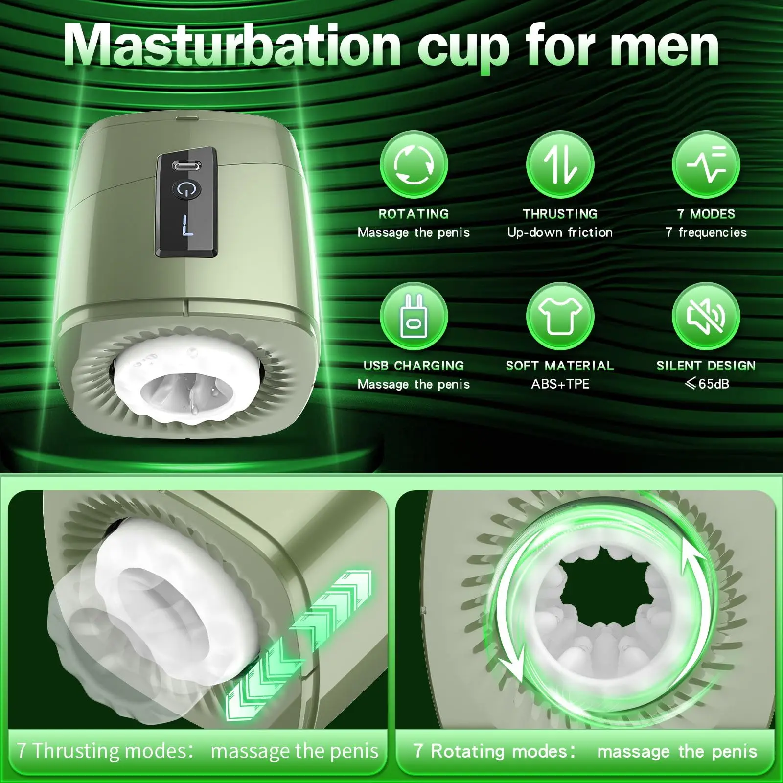 7 Thrusting Rotating Automatic Male Masturbator Men Sex Toys Pocket Pussy LCD Display Dual Open Ended Masturbation Cup Stroker