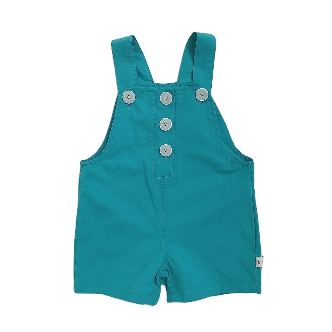Custom labels/tags summer kids overalls solid color children clothes jumpsuit button shoulder straps 100%cotton baby shortalls