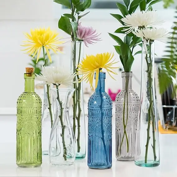 Vase Decorative Glass Vases Embossed Colored Glass Bottles Large Wine Bottle Size  Garden Decor Bottle Trees