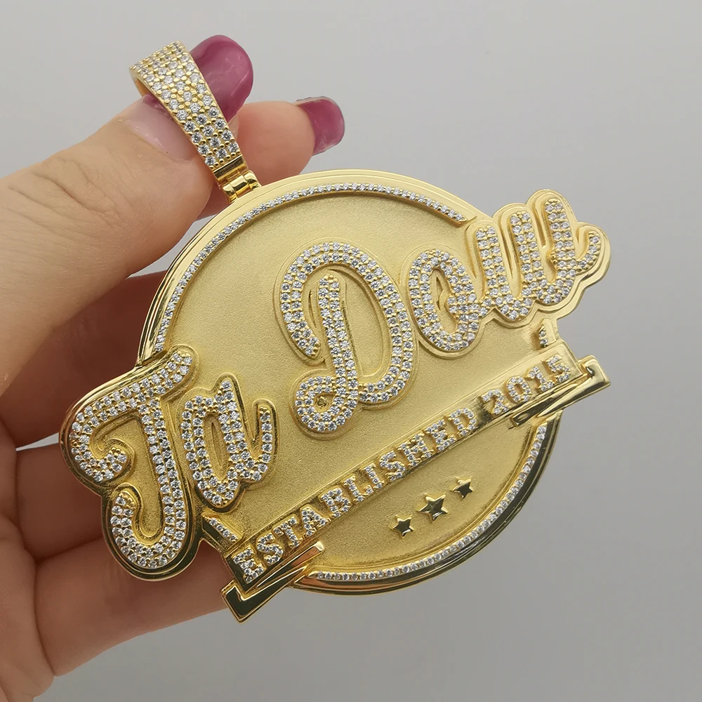 Custom Iced Out LOGO Pendant 18K Gold Plated Custom Moissanite Pendant 925 Silver Custom Pendant