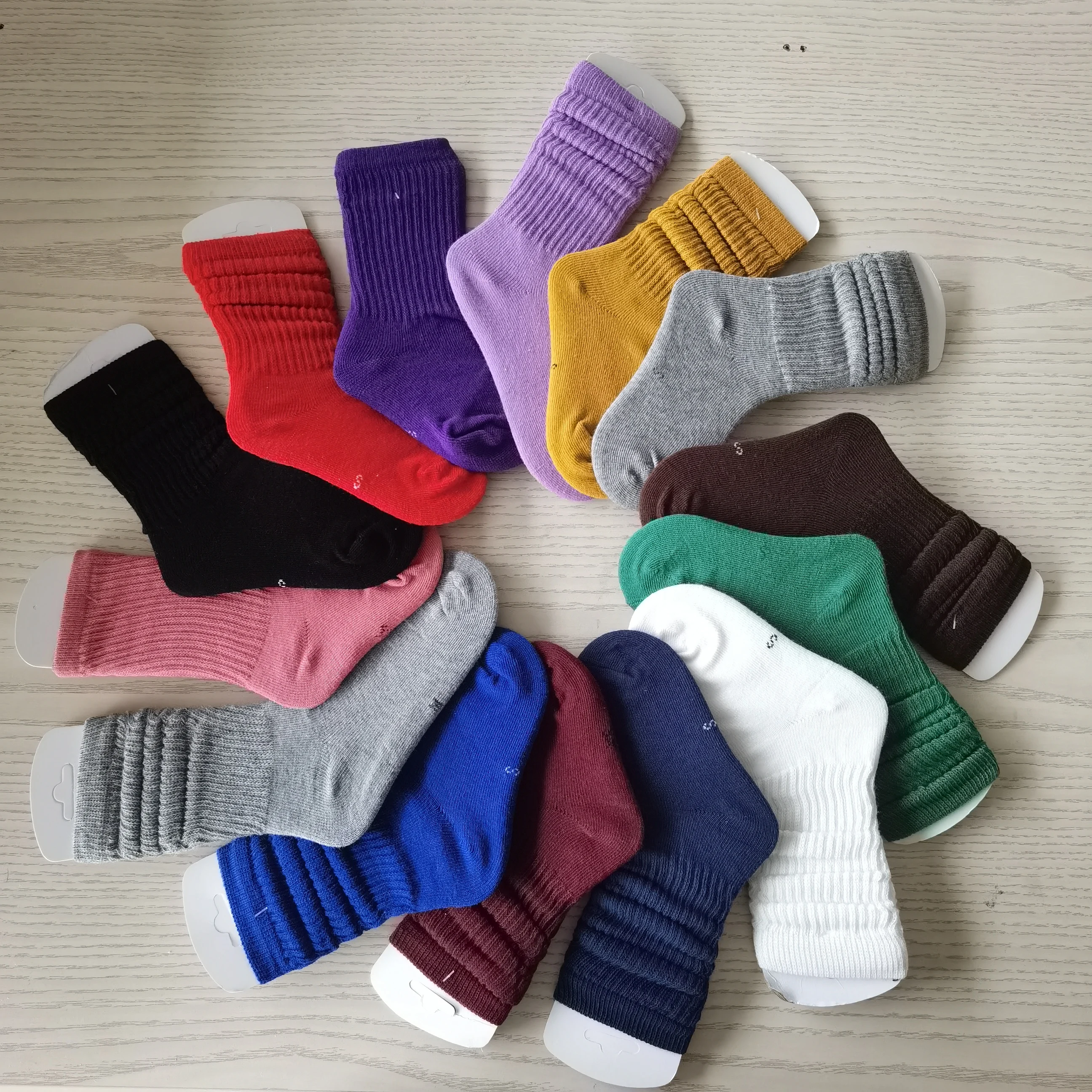 Spring and Summer Girls Cotton Black Slouch Socks for Kids Mid-tube Double Needle Child Toddler Scrunch Socks