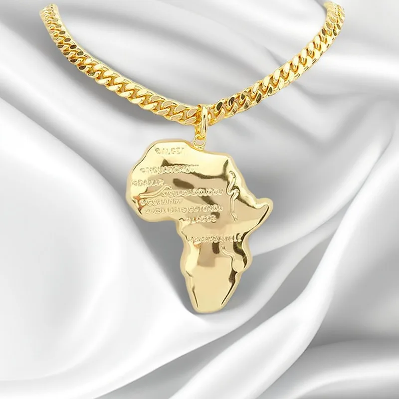 Gold Plated Necklace African Map Pendant with Chain New Fashion Styles Statement Mermaid Jewelry Women Men Temperament