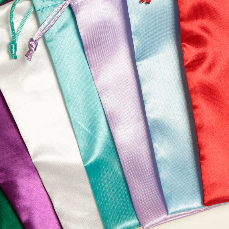 Custom Recyclable Jewelry Satin Pouch Packing Bag with LOGO cloth silk drawstring Gift Bags Hair Extension Packing