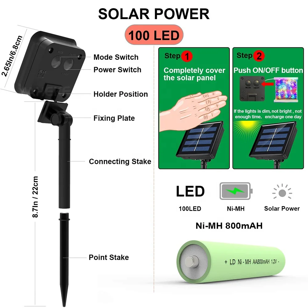 
Manufactory wholesale 100led 8 modes outdoor string lights led solar garden decorative lights waterproof 