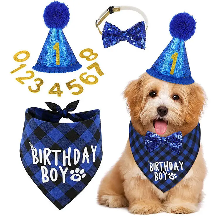 Pet Birthday Accessories Pet Hat Bow Tie Party Set Dog Birthday Decoration Balloon Alphabet Pull Flag Pet Birthday Hat