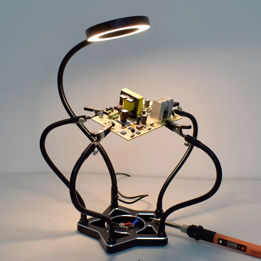 Soldering Helping Hands with 3X LED Illuminated Magnifier Third Pana Hand Soldering Station Welding Repair Hand Tool PCB Holder