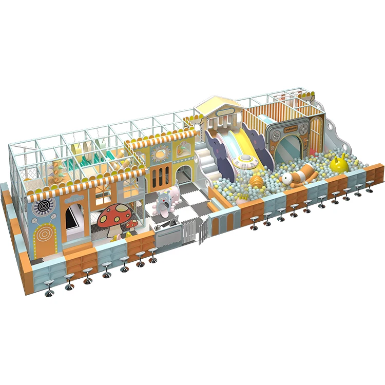 QiaoQiao macaron candy theme Kids amusement park equipment indoor Play Area Commercial toddler soft play with big trumpet slide