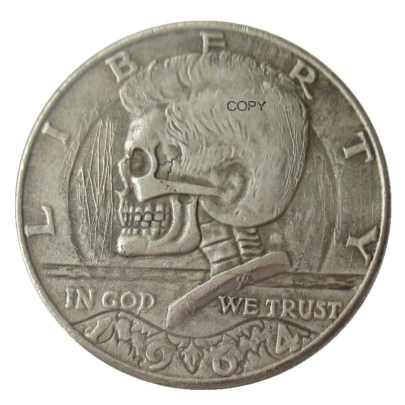 FK(09) Hobo 1964 Kennedy Half Dollar  zombie skeleton Silver Plated Reproduction Commemorative  Coins