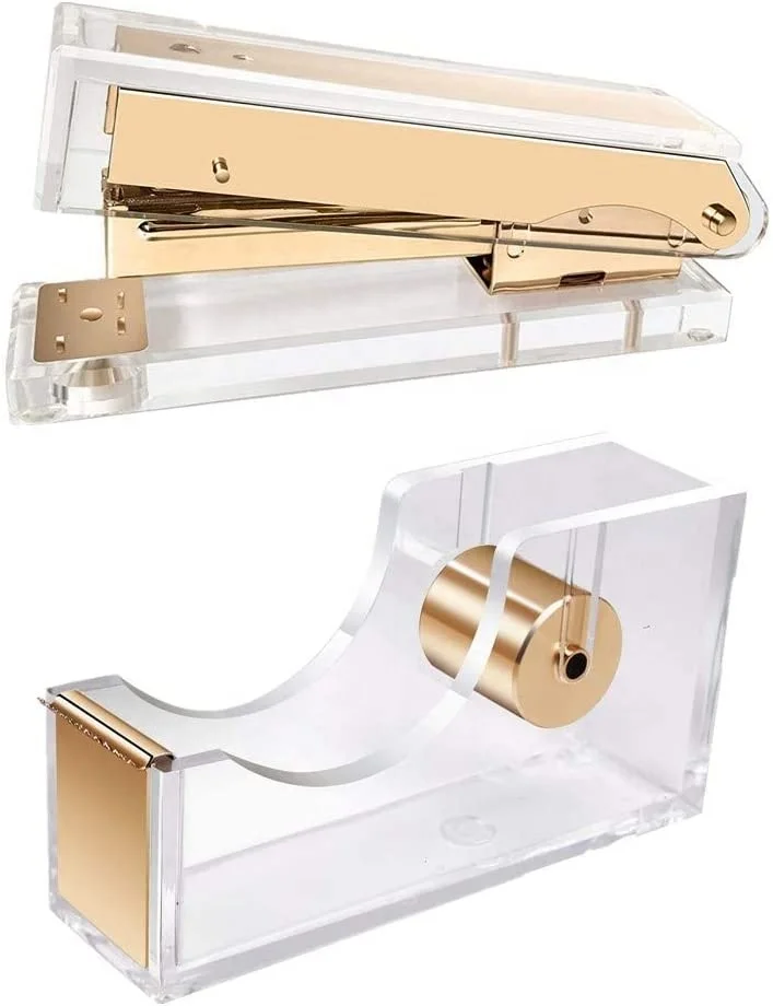 Luxury Office Desktop Clear Acrylic Gold Paper Stapler For Office School Home Gift