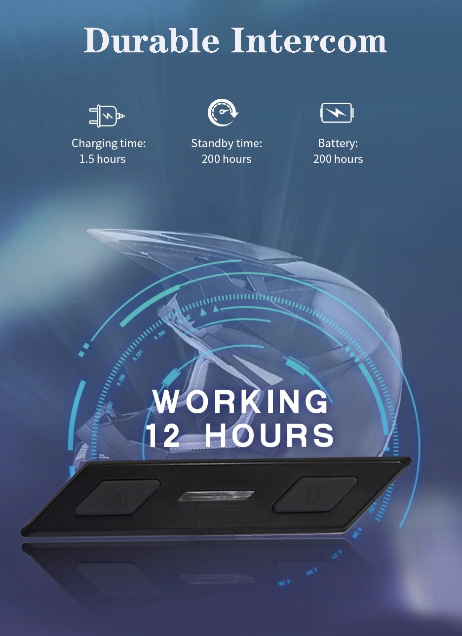 2-Way Full-Duplex Moto Bluetooth Intercom 1000m BT 5.0 Motorcycle Helmet Intercom With Cheap Price