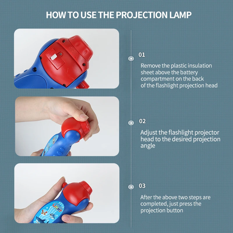 
Projection flashlight toy education LED cartoon animation projection lamp 90 rotating children projector luminous toys 