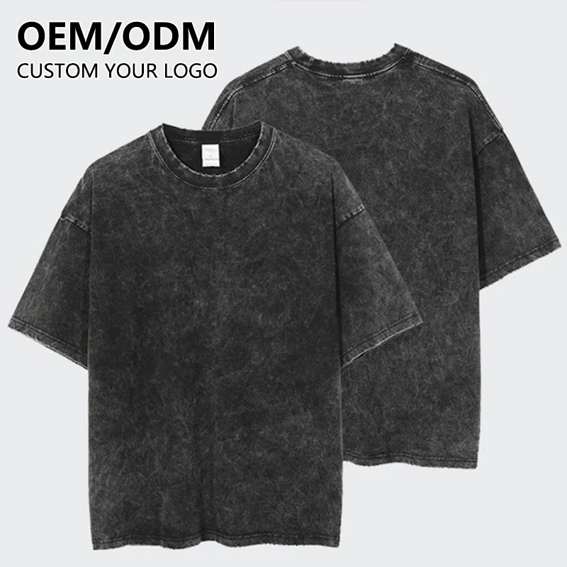 Oversize Tshirt Acid Wash T Shirt Custom Graphic Your Design Logo Plus Size Vintage T-shirt Blank Heavyweight Cotton for Men