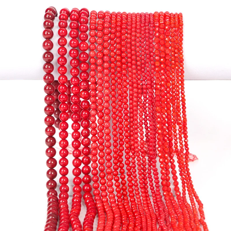 Wholesale 2/3/4/6/8mm Faceted Natural Red Coral Beads DIY Round Coral Stone Beads for Bracelet Necklace Making