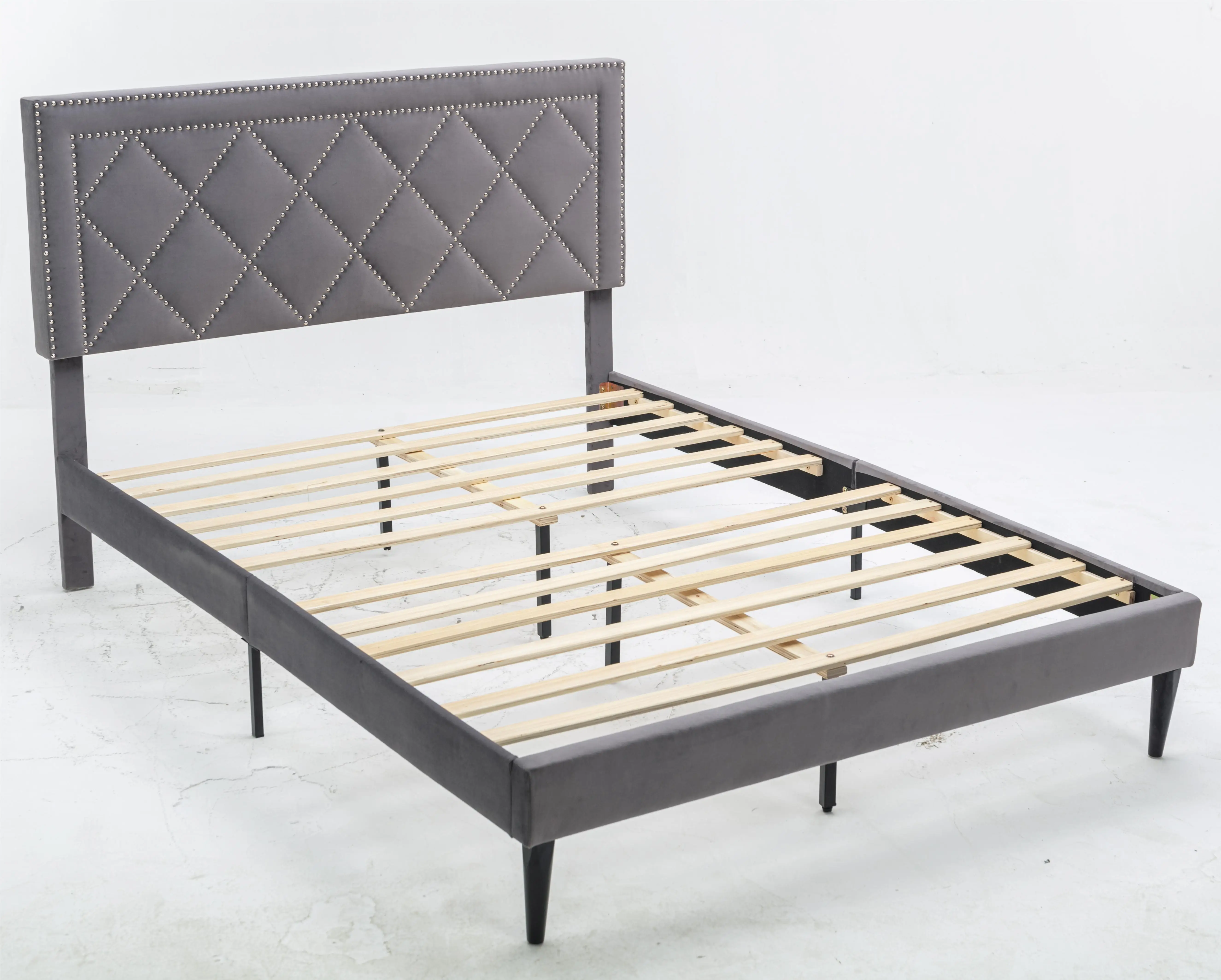 Factory Price Latest Design Tufted Royal king Size Queen Upholstered  Bed Frame