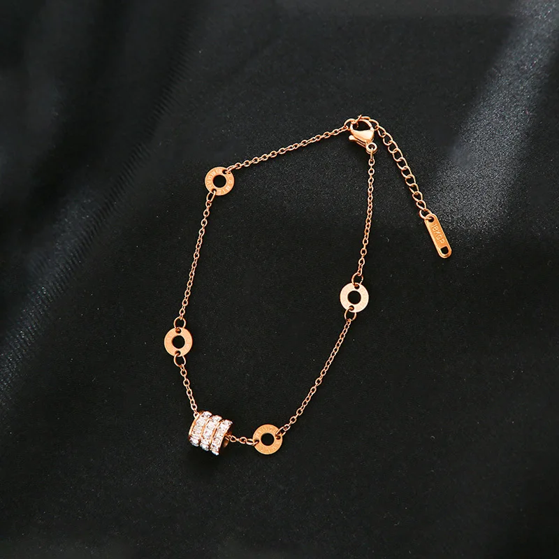 Fashion Transfer Beads Stainless Steel Jewelry Color-proof Bracelet Zircon Roman Circle Bracelet
