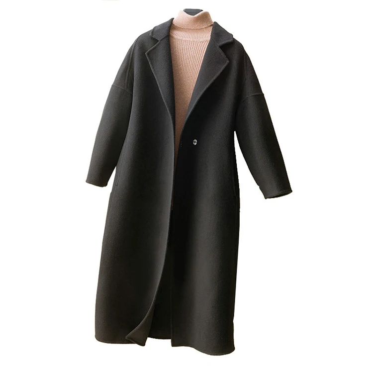 Wholesale Price Autumn Winter Loose Fashion Simple Solid Color Trench Wool Coat Women