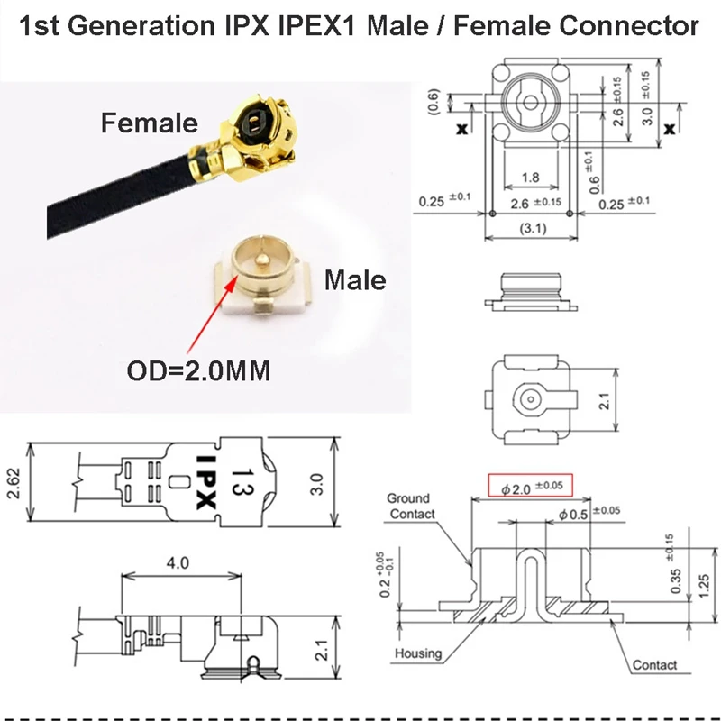 IPEX Cable Male Plug IPEX1 to IPEX4 MHF4 u.fl IPX Female Jack Connector RF 0.81 Coaxial Cable Jumper for 3G 4G Wifi