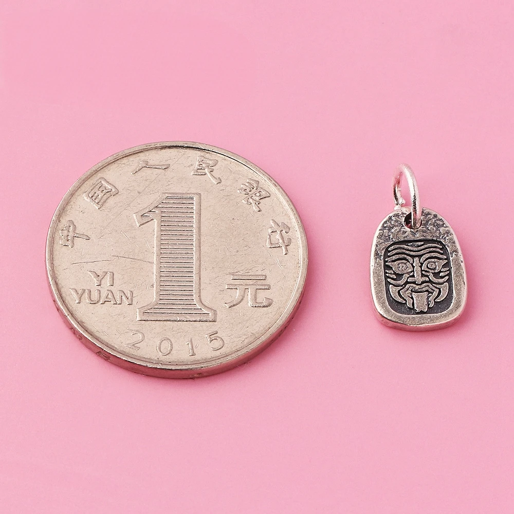 925 Tibetan Silver Zaki Temple God of Wealth Pendant with Wen Play Side Clip Accessories for Jewelry Components