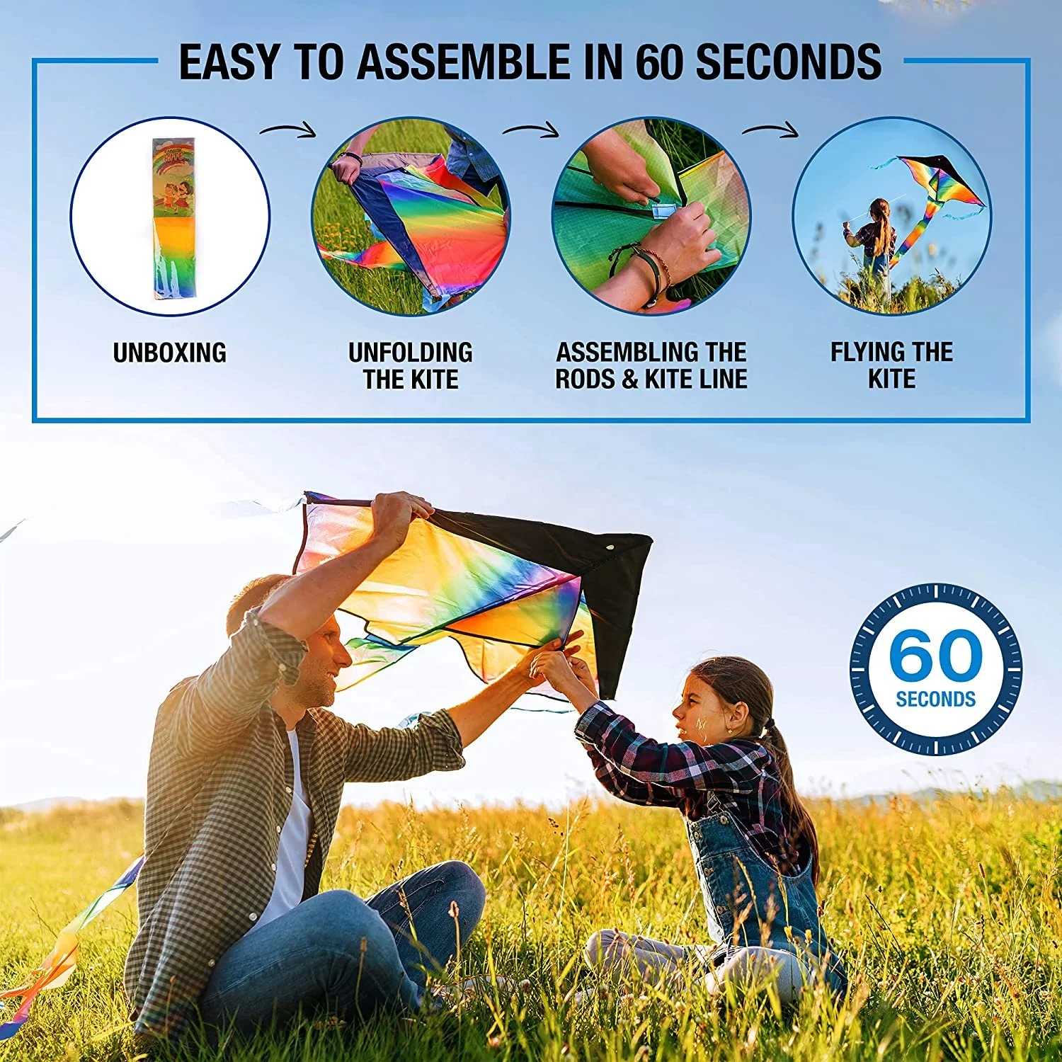 Giant Beach Kites Easy to Fly Rainbow Kite Family Outdoor Games and Activities Flying Kites Easy to Assemble